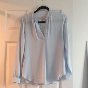 Loft Powder Blue Split Neck Blouse